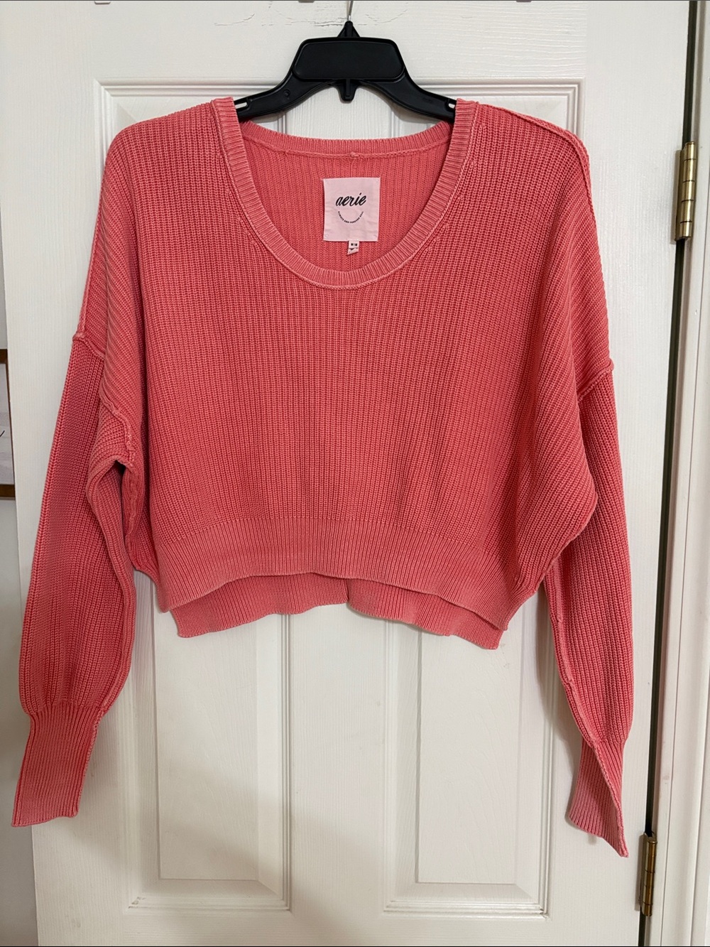 aerie Cropped Ribbed Sweater in Coral